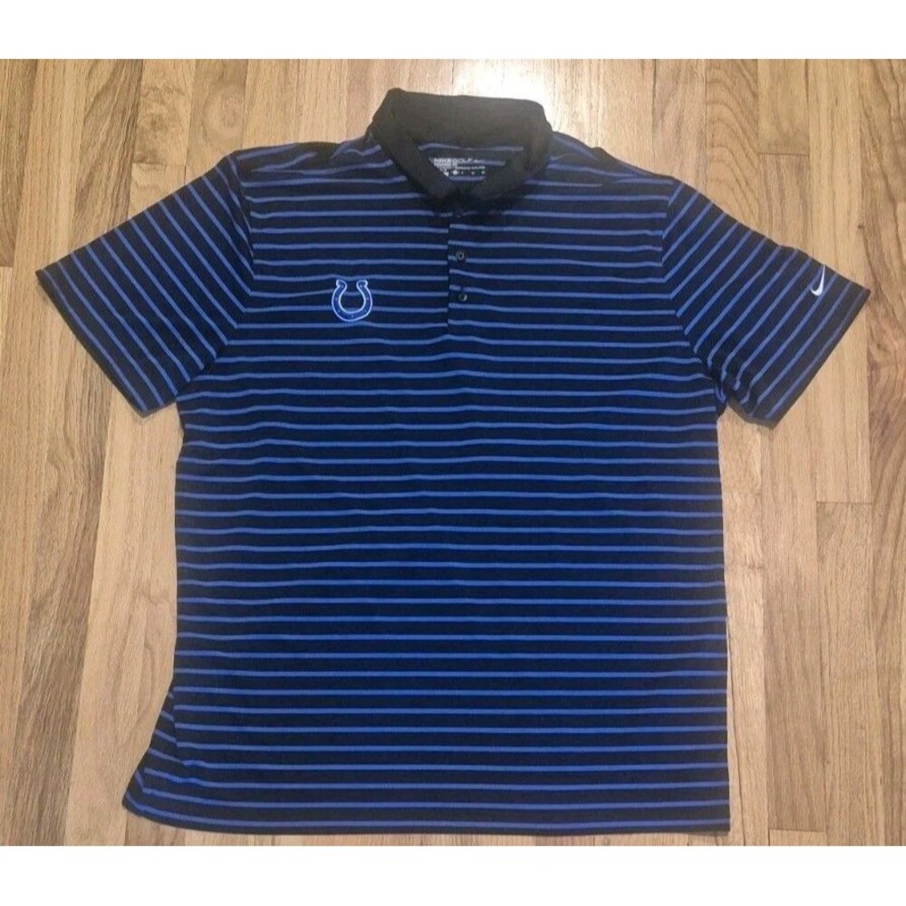 Nike Indianapolis Colts Black Blue Striped Polo Shirt Men's XL NFL Golf